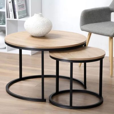 Lot de 2 Tables Basses Gigognes Rondes CALICOSY - LENNY- Chê…