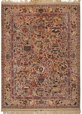 an antique persian rug with a floral design and fringes