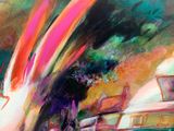 painting of a bus with a rainbow painted on the side of it
