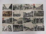 several old postcards of people and horses in a town