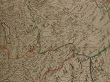 an old map of the country with a red line on it