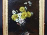 une peinture de fleurs dans un vase sur une table