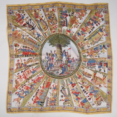 an image of a tapestry with a picture of people on it
