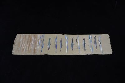 a close up of a piece of paper with fish on it