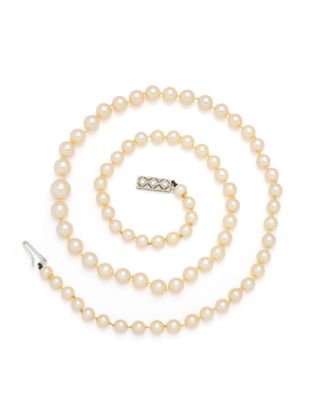 a cultured pearl and diamond necklace and bracelet suite