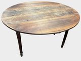 a round table with a wooden top on a white background