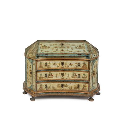 COMMODE EN BOIS LAQUÉ ET ARTE POVERA, VENISE, XVIIIE SIÈCLE - Photo 1