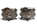 pair of silverplated sugar and pepper shakers