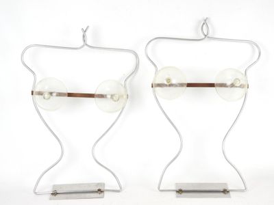 pair of metal and glass wall sconces, mid - 20th century