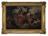 an image of a painting of a group of people in a wooded setting