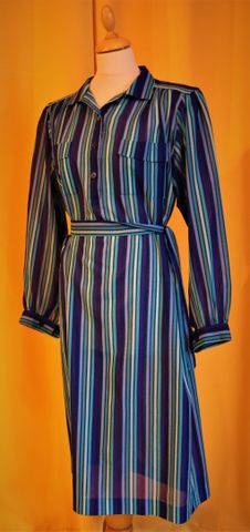 TED LAPIDUS Paris – Robe vintage longue à rayures bleu, ceinture....