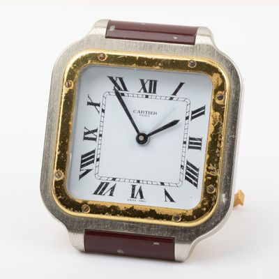 CARTIER, Santos Pendulette / réveil à poser en métal argenté…