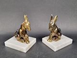 pair of antique brass donkey bookends on marble bases