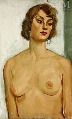 une peinture à l'huile représentant une femme nue debout devant un mur
