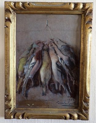 a picture of a painting of birds hanging on a wall