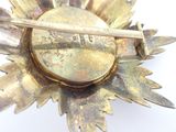 a close up of a gold brooch with a pin on it