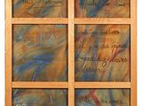 an image of a painting of a window with writing on it