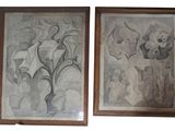 une paire de tableaux encadrés représentant deux vases et des fleurs