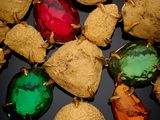 a bunch of christmas ornaments that are on a table