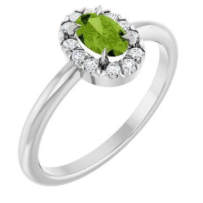 Bague en or blanc 14 carats, avec péridot et diamants
