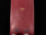 an image of a red leather case with two pepper shakers in it
