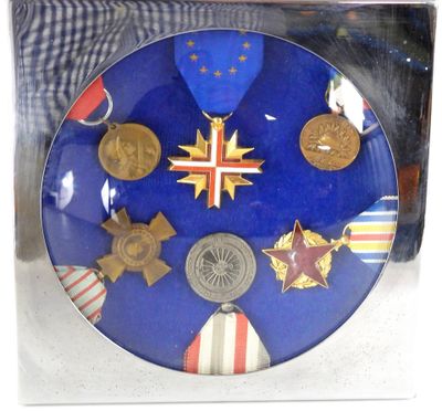 une photo d'une vitrine contenant des médailles et des médailles