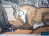 a picture of a drawing of a horse and a dog