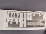 someone is holding an open book with drawings of clothing on it