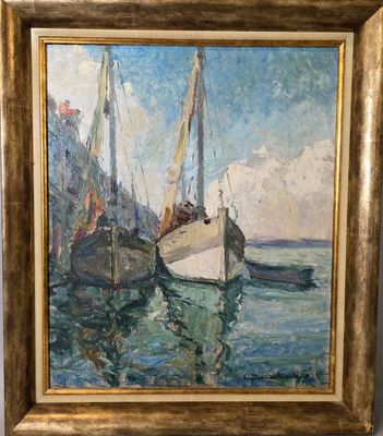 École du XXe siècle Voiliers amarrés
