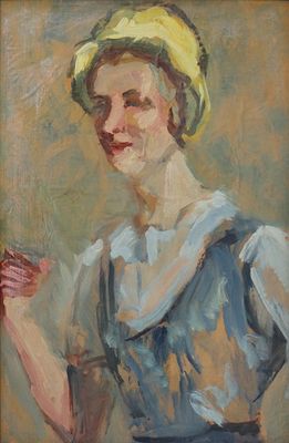 une image représentant un tableau d'une femme portant un chapeau jaune