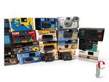 many different types of cameras stacked on top of each other