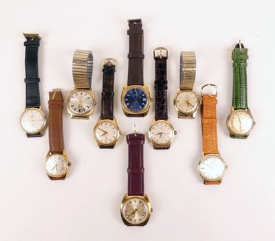 plusieurs types de montres sont alignés sur une surface blanche