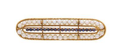 un gros plan sur une barrette ornée de perles blanches et bleues