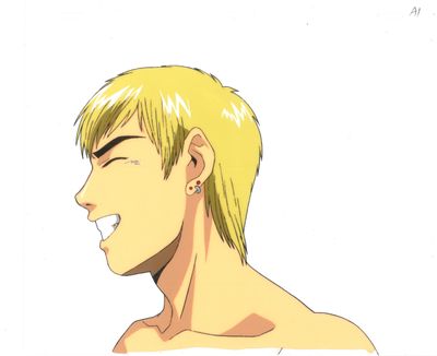 une image représentant le dessin d'un homme aux cheveux blonds et torse nu