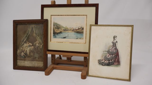Lot de 3 gravures « Biarritz, Mode et le Lever ». Annotations au ...