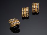 a pair of gold and sapphire earrings and a ring