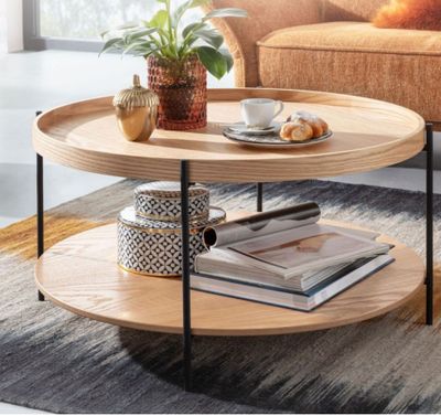 Table basse 2 niveaux , plaqué chêne naturel et noir -dimens…