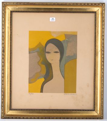 an image of a painting of a woman with a yellow background