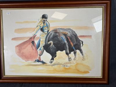 Reproduction , "Tauromachie", aquarelle, signée en bas à dro…