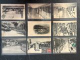 several black and white photographs of a train station with people on the tracks