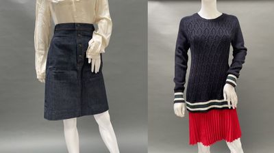 two mannequins dressed in different styles of clothing on mannequins