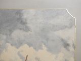 a painting of an airplane that is flying in the sky