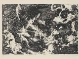 un dessin en noir et blanc représentant un chien dans l'eau