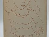 drawing of a woman holding a flower in her right hand