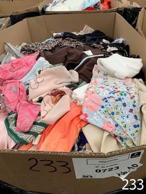 une boîte en carton remplie de vêtements destinés à la vente dans un magasin
