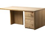 an image of a wooden desk with three drawers on it