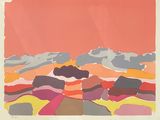 une image représentant une peinture de rochers colorés sur fond rose