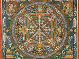 une peinture représentant un thangka bouddhiste orné d'un motif circulaire