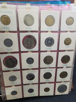 1 classeur marron avec des monnaies en bronze et divers, Alg…