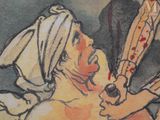a drawing of a woman holding a knife in her hand